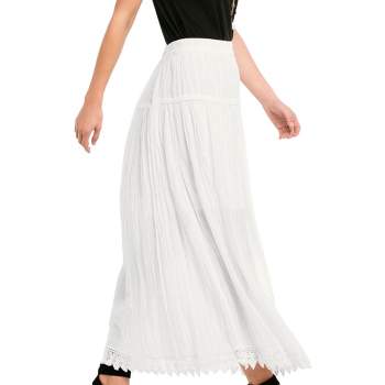 ellos Women's Plus Size Lace Trim Long Skirt