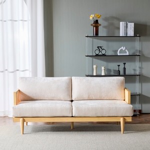 Christopher Knight Home Quince 72" Rubberwood and Rattan 3-Seater Sofa with Cushion - 1 of 4