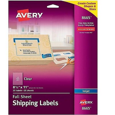 Avery Inkjet Shipping Labels 8 1/2" x 11" Clear 1/Sheet 45759