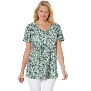 Woman Within Women's Plus Size Perfect Printed Short-Sleeve V-Neck Tee - 1 of 4