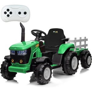 12V Kids Electric Tractor with Remote, Dual 35W Motors, 3-Speed, Detachable Trailer, Bluetooth/USB, LED Lights, for Ages 3+, Green - 1 of 4