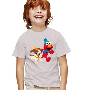 Boys' Short Sleeve Sesame Street Best Friends Elmo And Tango Winter Fun T-Shirt - 1 of 4