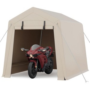 Heavy-Duty Portable Outdoor Storage Shed, Waterproof PE Carport with Roll-Up Door for Tools & Motorcycle - 1 of 4