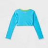 Speedo Girls' Striped Long Sleeve Rash Guard Swim Shirt - Blue - 2 of 3