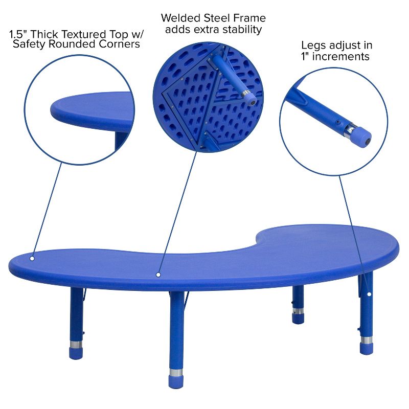 Flash Furniture 35"W x 65"L Half-Moon Plastic Height Adjustable Activity Table, 4 of 12