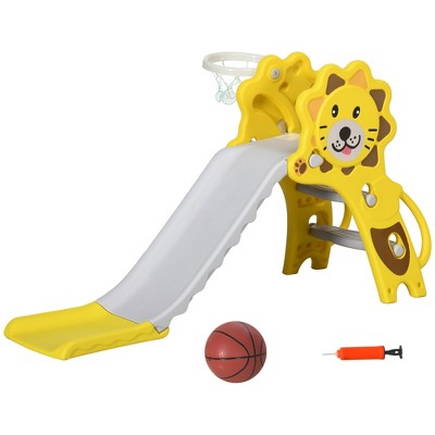 Infurnic Baby Activity Gyms, Easy Set Up Baby Slide with Basketball Hoop, for Toddler or Kids, Yellow, 51.5"*19.75"*29.25"