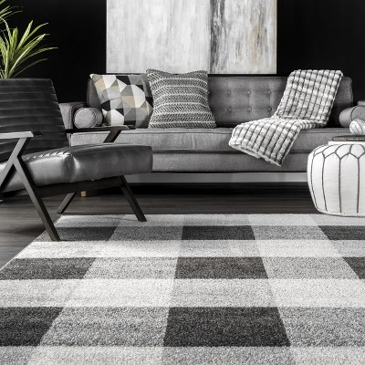 Farmhouse Country 4' x 6' Gray Buffalo Plaid Washable Rug