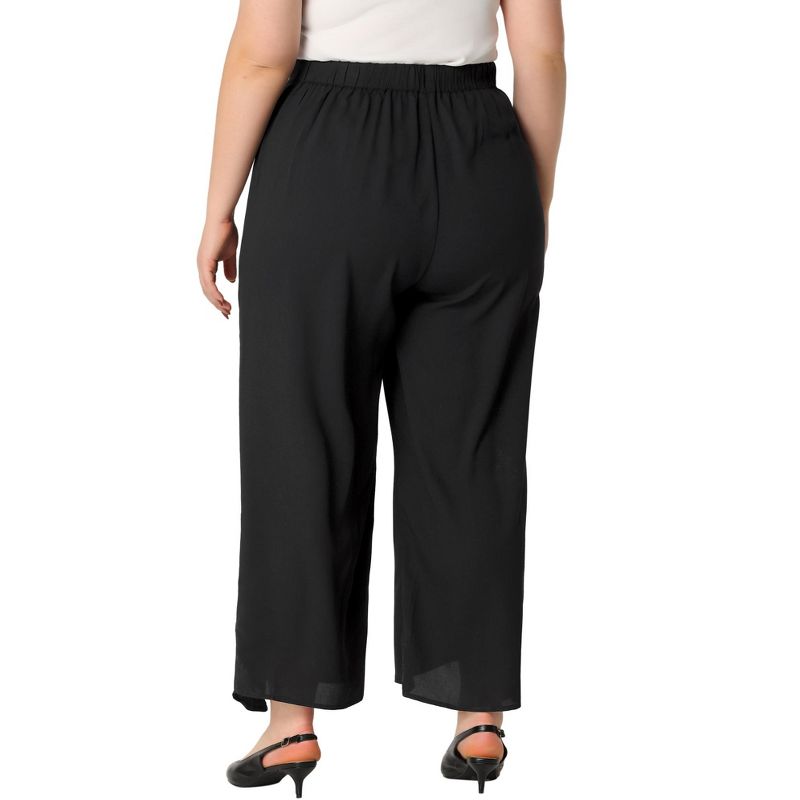 Agnes Orinda Women's Plus Size Split Wide Leg Tie Knot High Rise Palazzo Formal Outfits  Pants, 4 of 6