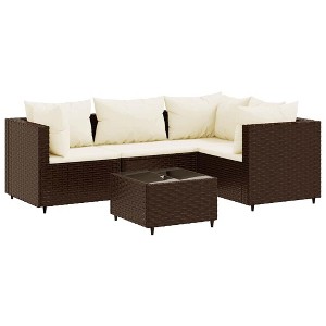 vidaXL 5 Piece Patio Lounge Set - Brown Poly Rattan Outdoor Furniture with Cushions - for Backyard, Terrace, Patio - 1 of 4