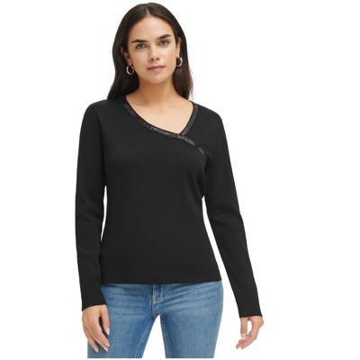 Calvin Klein Womens Embellished Asymmetrical Knit Blouse