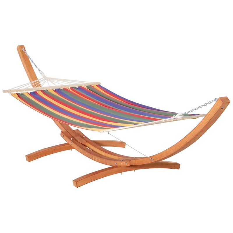 Outsunny 13 FT Outdoor Hammock with Stand, Single Bed,  Arch Wooden Hammock with Straps and Hooks, Multi-color Stripe, 1 of 8