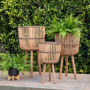 Maggift Planters Bamboo Footed Planters, Decorative Plant Pots for Living Room, Garden, Balcony, Home Decor, Brown Natural 19"*19"*30" - 1 of 4