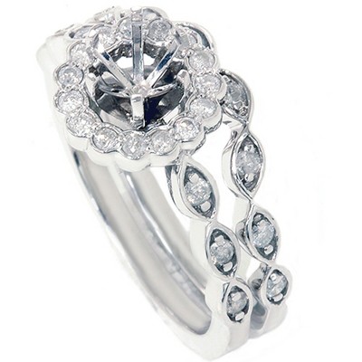 Pompeii3 1/2ct Vintage Diamond Ring Semi Mount Bridal Set 14K White Gold