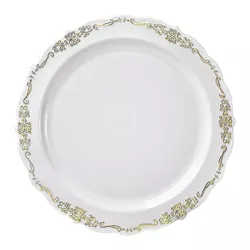 Smarty Had A Party 7.5" White with Gold Vintage Rim Round Disposable Plastic Appetizer/Salad Plates (120 Plates)