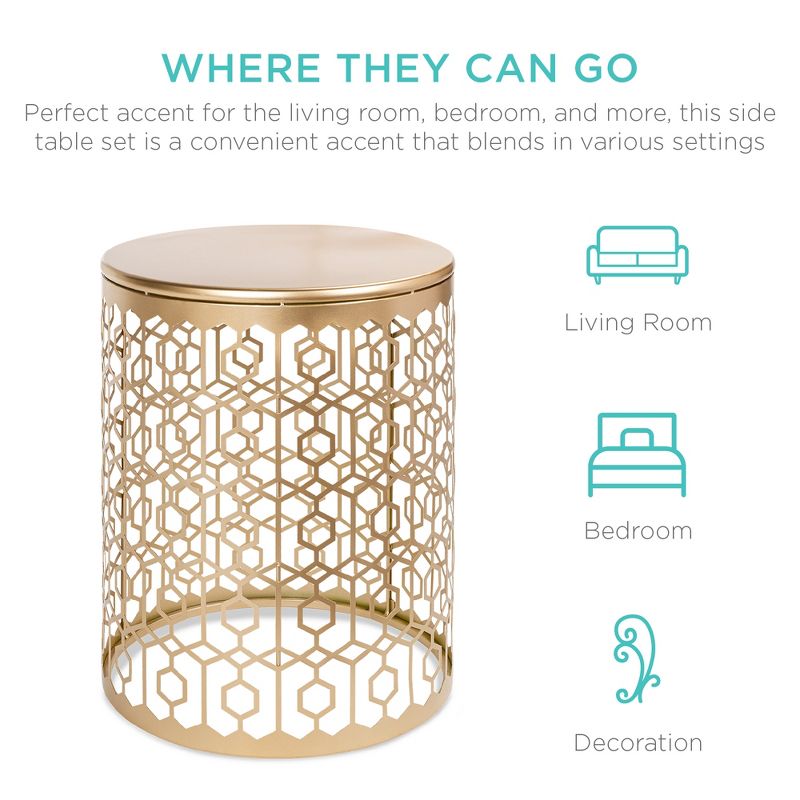 Best Choice Products Set of 2 Decorative Nesting Round Patterned Accent Side Coffee End Table Nightstands, 5 of 8