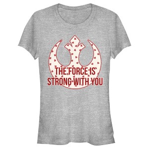 Juniors Womens Star Wars The Force Is Strong Valentine Rebel Logo T-Shirt - 1 of 4