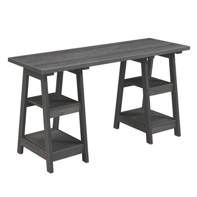 Designs2Go Double Trestle Desk with Shelves Charcoal Gray - Breighton Home