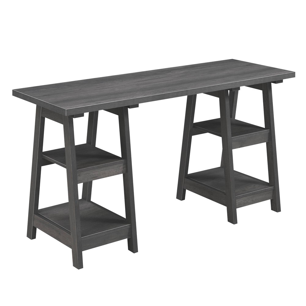 Photos - Office Desk Breighton Home Designs2Go Double Trestle Desk with Shelves Charcoal Gray: