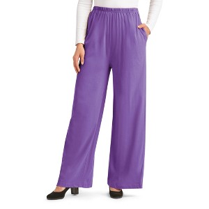 Collections Etc Wide Leg Elasticized Waist Knit Pants with Side Pockets - 1 of 4