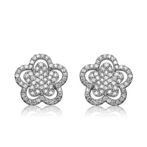 Guili Sterling Silver Floral Stud Earrings with Clear Cubic Zirconia, a Delicate and Timeless Jewelry Piece for a Graceful and Elegant Touch - 1 of 3