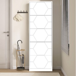 Shoe Cabinet, Modern Shoe Rack Cabinet With 5 Flip Drawers, Entryway Shoe Storage Cabinet With Carved Panels, Slim Shoe Storage For Hallway Bedroom - 1 of 4