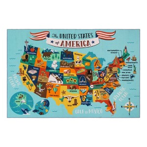 6'6"x9'6" Teach Me Education USA Map Kids' Rug Blue - Gertmenian - 1 of 3