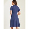 INSPIRE CHIC Women's Vintage Flat Collar V Neck Short Sleeve Belted 1950s Flare Dress - 3 of 4