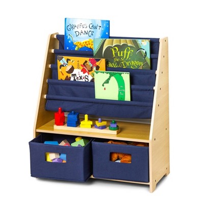 Wood Kids Book Shelf Sling Storage Rack Organizer Bookcase Display Holder Walnut 
