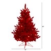 Nearly Natural 4-ft Red Flocked Fraser Fir Artificial Christmas Tree with 100 Red Lights, 14 Globe Bulbs and 270 Bendable Branches - 2 of 4
