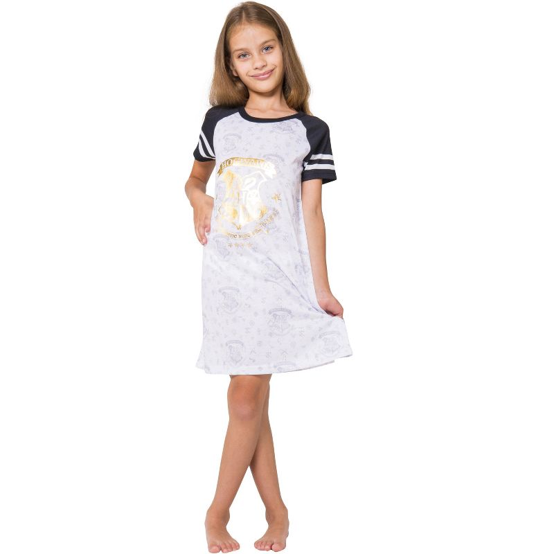 Harry Potter Pajama Hogwarts Gold Crest Short Sleeve Raglan Nightgown, 1 of 4