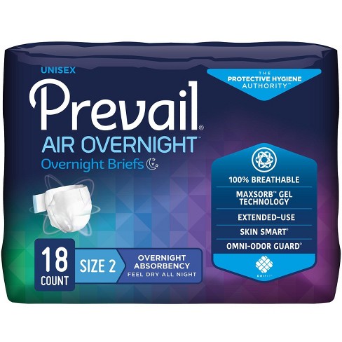 Prevail Air Overnight Protective Underwear, Overnight Absorbency, Size Two,  18ct Bag