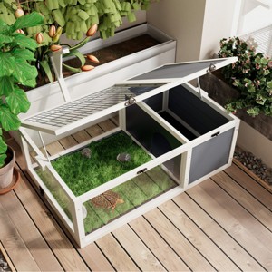 LAOTIES 39" Wooden Tortoise House,Indoor And Outdoor Turtle Habitat With Heat Lamp Holder, Acrylic Windows And Waterproof Trays - 1 of 4