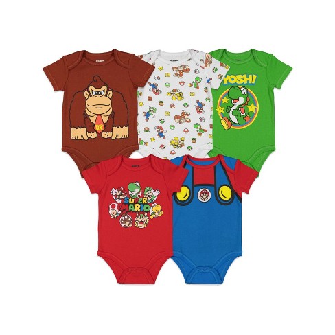 Mario Nintendo Mario Yoshi Donkey Kong Browser Lugi Toad Infant Baby Boys 5 Pack Short Sleeve Bodysuits Multicolored 12 Months Target