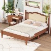 Queen/Full Size Wooden Platform Bed with Natural Rattan Headboard, Vintage Bed Frame with Wooden Slat Support 4B - ModernLuxe - 2 of 4