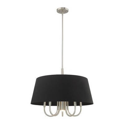 Sleek Brushed Nickel 6-Light Pendant with Black Fabric Drum Shade