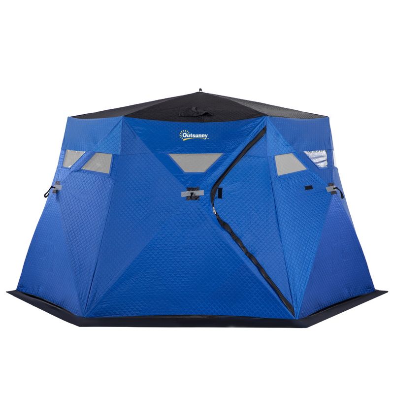 Outsunny 4 Person Insulated Ice Fishing Shelter 360-Degree View, Pop-Up Portable Ice Fishing Tent with Carry Bag, Two Doors and Anchors, Dark Blue, 4 of 7