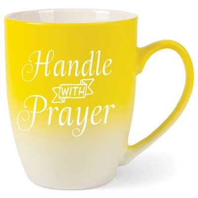 Elanze Designs Handle With Prayer Two Toned Ombre Matte Yellow and White 12 ounce Ceramic Stoneware Coffee Cup Mug