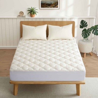 Peace Nest Organic Cotton Quilted Waterproof Mattress Pad, Fitted Stretchy Side Skirt Fits up to 18"