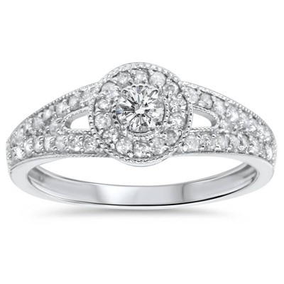 Pompeii3 1/2ct Diamond Halo Engagement Ring 10K White Gold