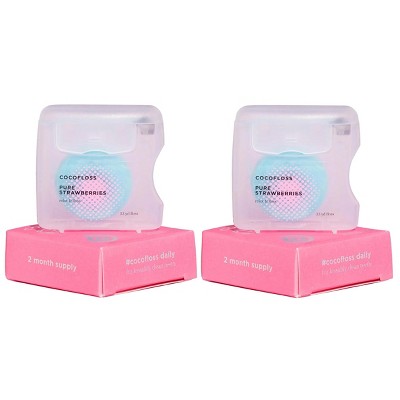 Cocofloss Woven Dental Floss - Pure Strawberry (PACK OF 2) Dentist-Designed Oral Care, Mint, Waxed, Vegan, Kid-Friendly | STRAWBERRY