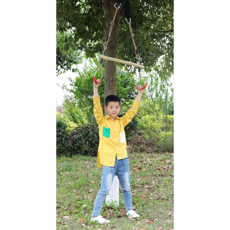 PLAYBERG Kids Trapeze Swing Bar with Rings with Hanging Ropes, 4 of 8