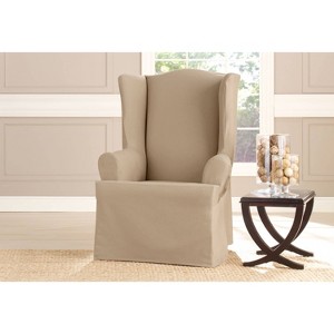 Heavy Weight Cotton Canvas Wing Chair Slipcover Khaki - Sure Fit: T-Cushion Compatible, Machine Washable - 1 of 4