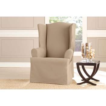 Heavy Weight Cotton Canvas Wing Chair Slipcover Khaki - Sure Fit