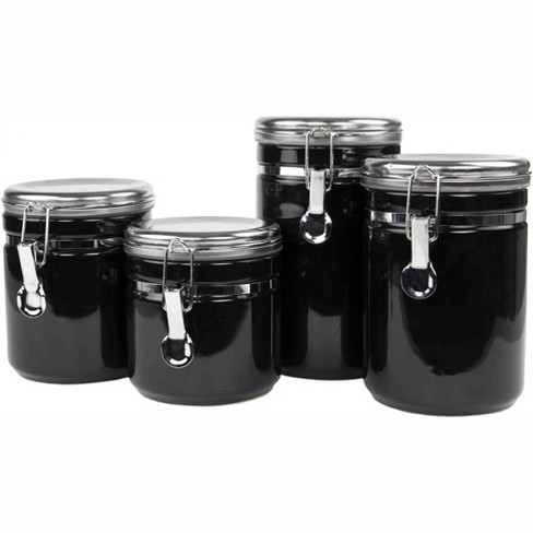 Leraze Set Of 4 Red Stainless Steel Canisters With Glass Window & Airtight  Lid : Target
