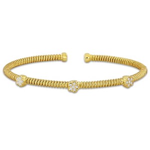 EVERLY JEWELRY | Yellow Plated Sterling Silver 1/2 CT TGW Cubic Zirconia Twist Design 3 flower stations Bangle, 7.5 inch - 1 of 4