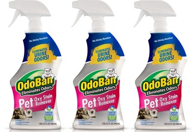 OdoBan Pet Solutions Oxy Stain Remover, Pet Stain Eliminator, 3-Pack, 32 Ounce Spray Each