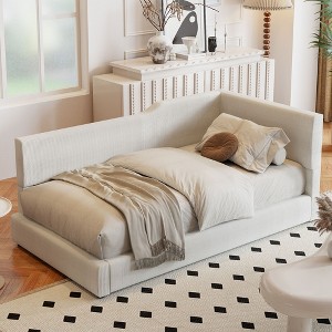 NicBex Twin/Full Size L-Shaped Corduroy Daybed,Upholstered Bed Frame for Bedroom,Living Room,Apartment,Wood Slat Support - 1 of 4