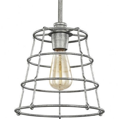Progress Lighting, Chambers Collection, 1-Light Mini Pendant, Galvanized, Wire-Frame Shade