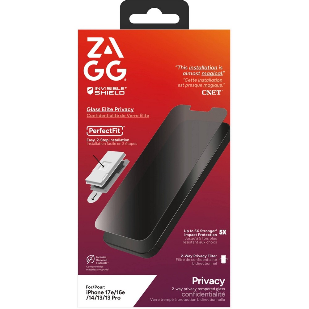 ZAGG Apple iPhone 17e/16e/13 Pro InvisibleShield Glass Elite Privacy Screen Protector