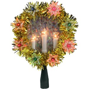 Northlight 7" Lighted Gold Tinsel Wreath with Candles Christmas Tree Topper - Multi Lights - 1 of 4